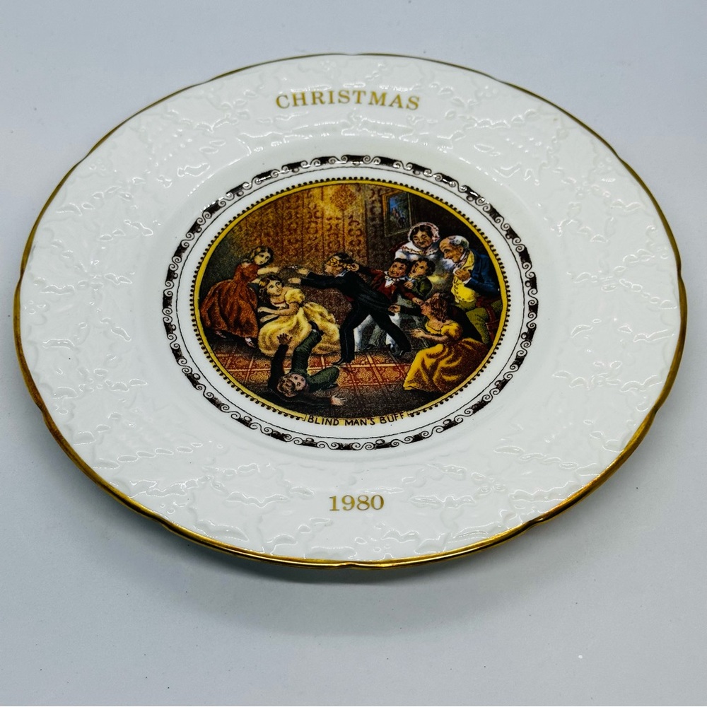 Vtg Coalport Fine Bone China CHRISTMAS 1980 Collector Plate Blind Man's Buff Box - Picture 2 of 12
